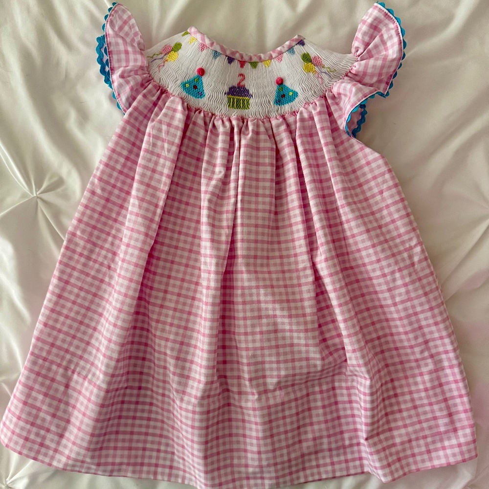 Classic Whimsey- 24mos- Second Birthday Smocked Pink Check Dress